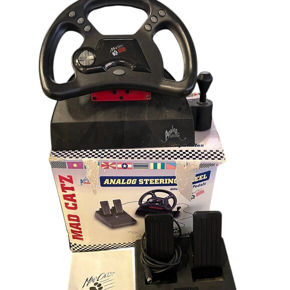 Mad Catz Analog Steering Wheel And Pedals Racing PC Games Computer Wired W/ Box - Picture 1 of 11